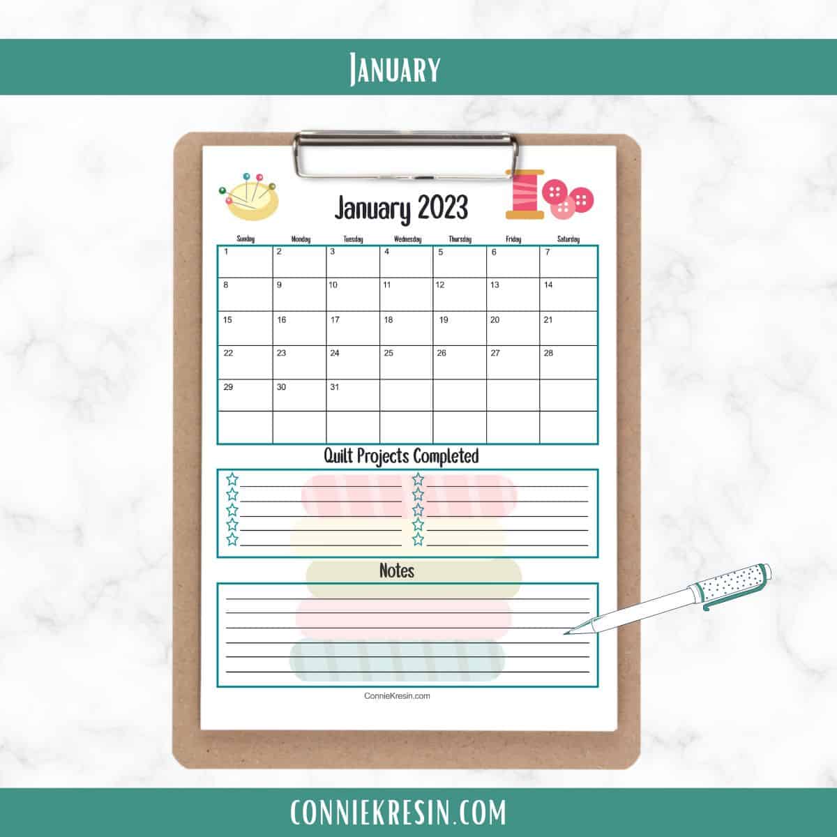 January 2023 quilt calendar
