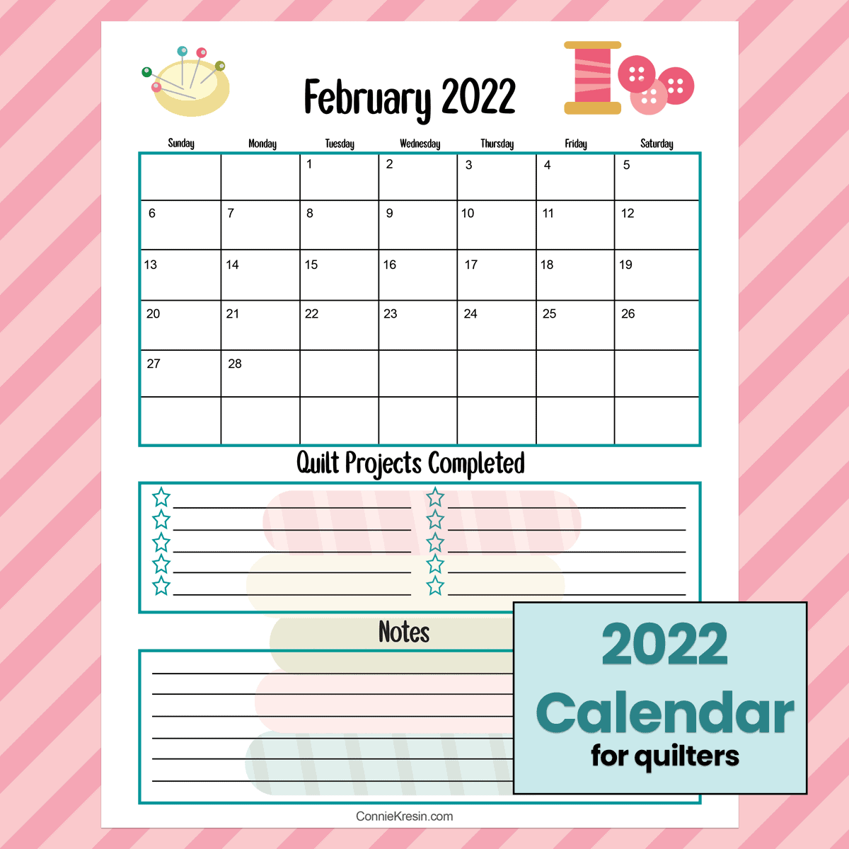 February 2020 quilt calendar