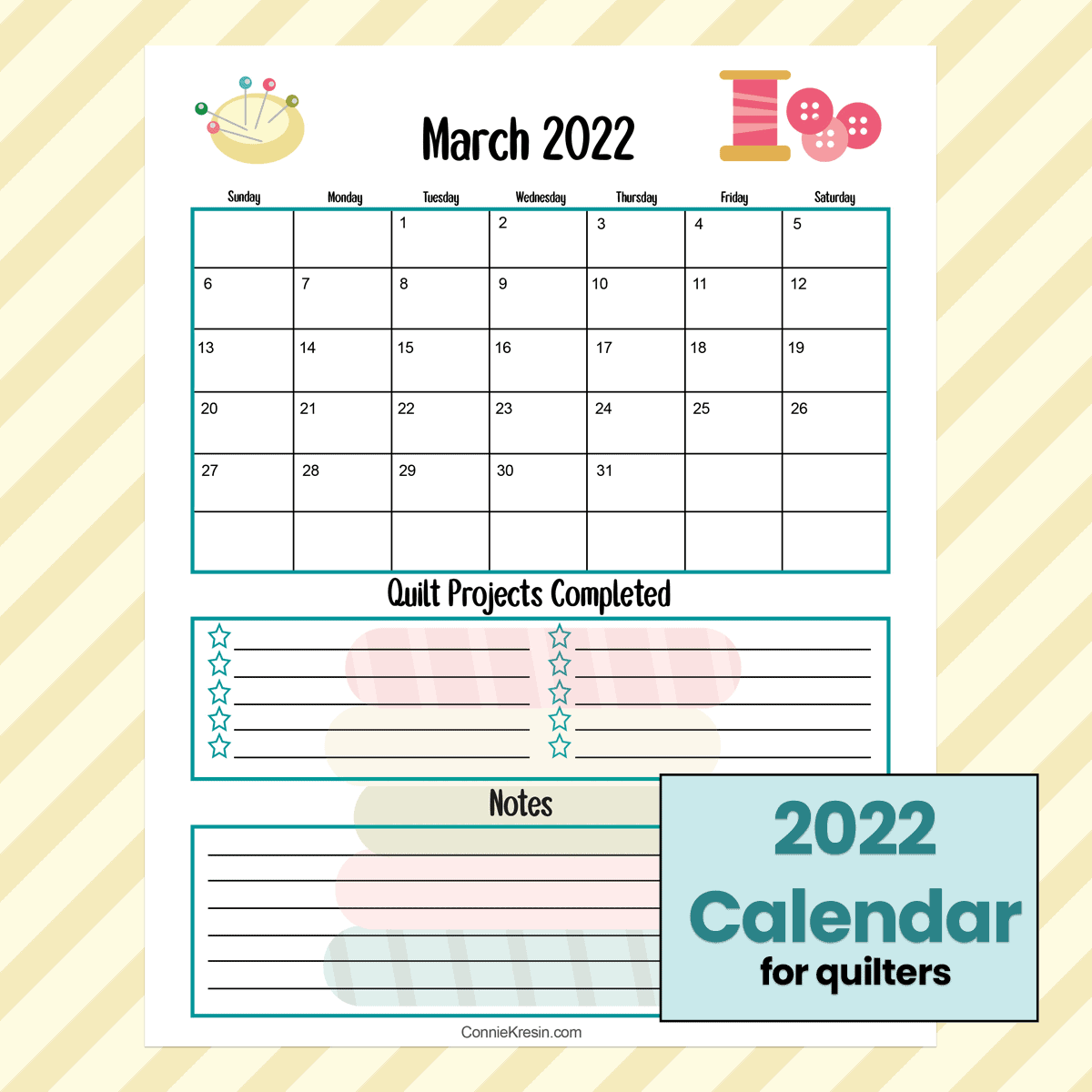 March 2022 quilt calendar