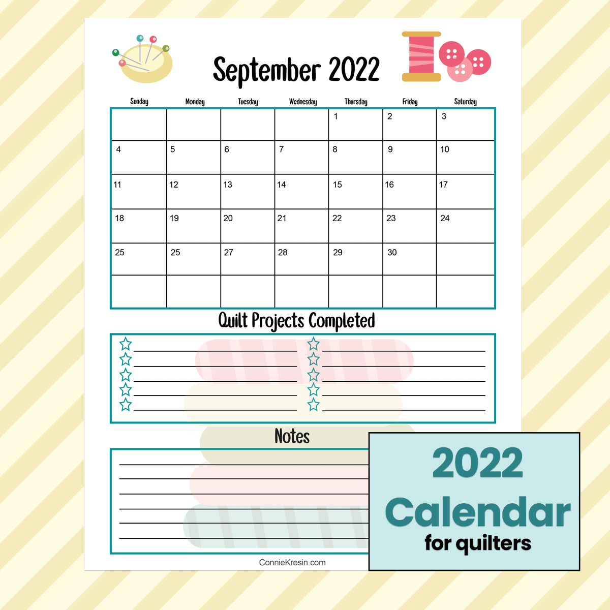 September 2022 quilt calendar