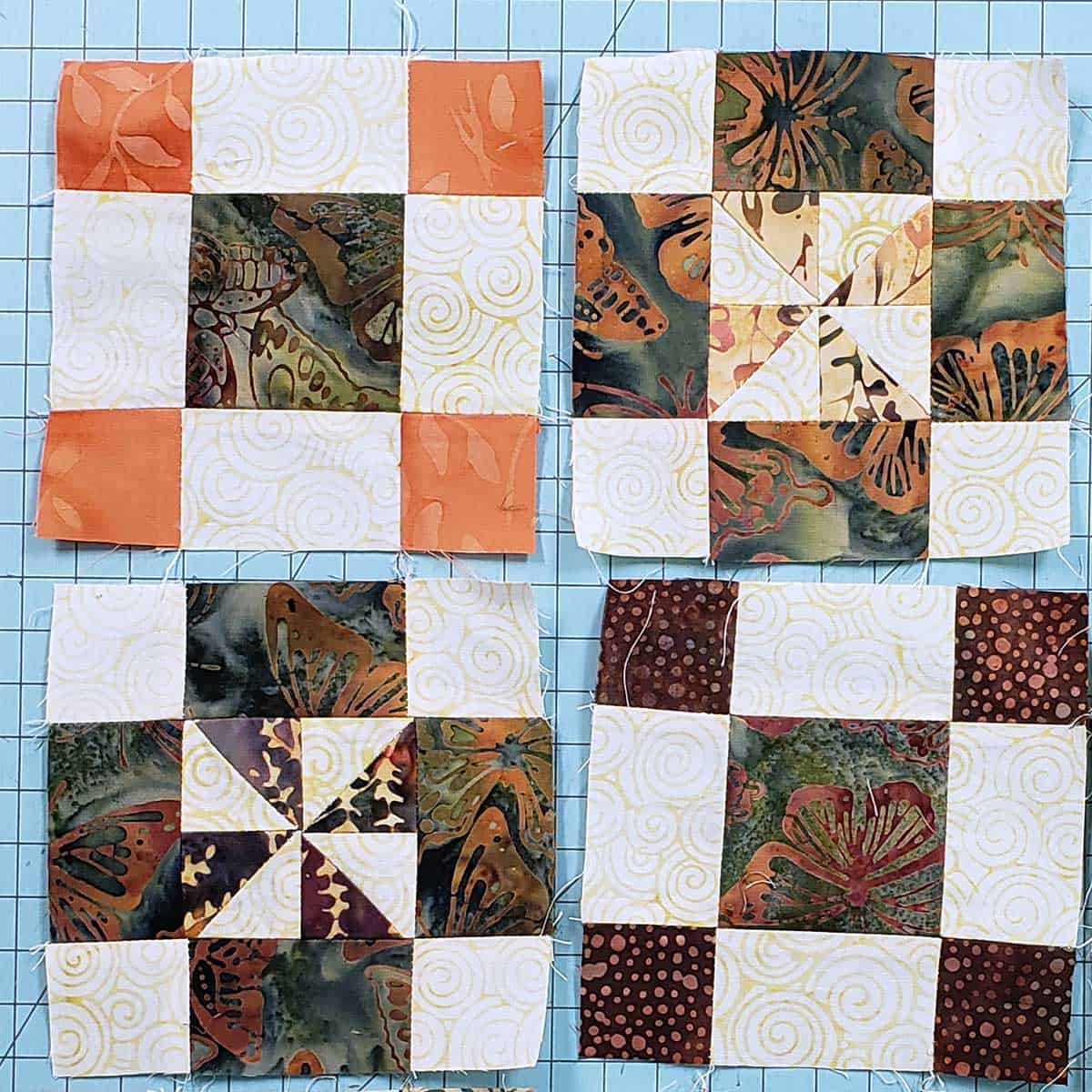 4 different quilt blocks for wall hanging