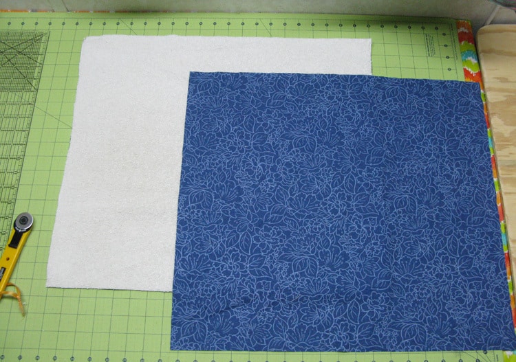 cut the fabric and towel for the quilted dish rug