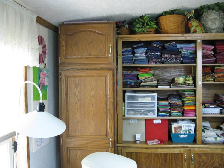 Bookcase and cupboard in my quilt room
