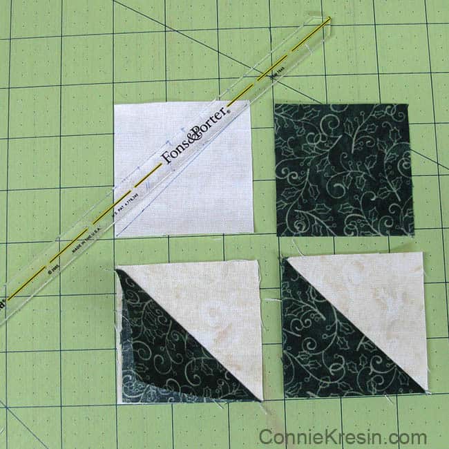 Christmas Trees Tablerunner tutorial making HSTs half square triangles