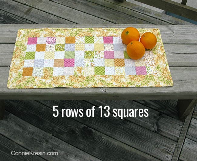 Orange Kissed Tablerunners tutorial fabric piecing the table runners 5 rows of 13 squares