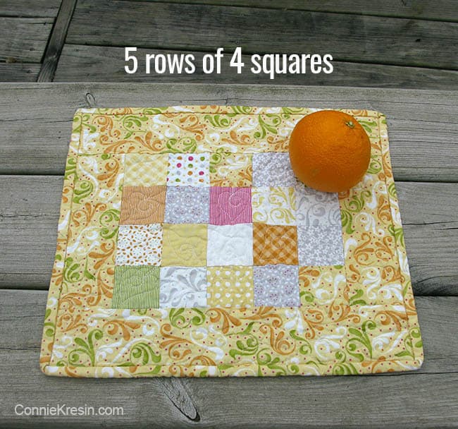 Orange Kissed Tablerunners tutorial fabric piecing the table runners 5 rows of 4 squares