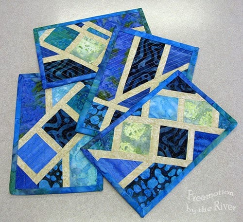 Blue batik Broken Herringbone blocks for mug rugs