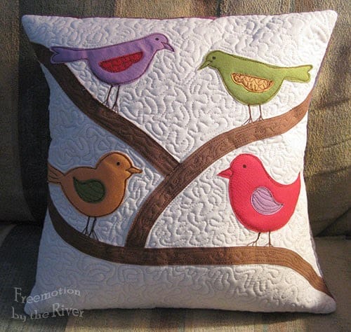Accuquilt bird pillow at Freemotion by the River