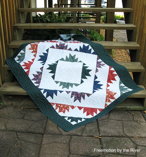 Delectable Mountain quilt on steps