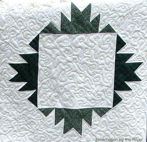 Free-motion quitling on the Delectable Mountains quilt