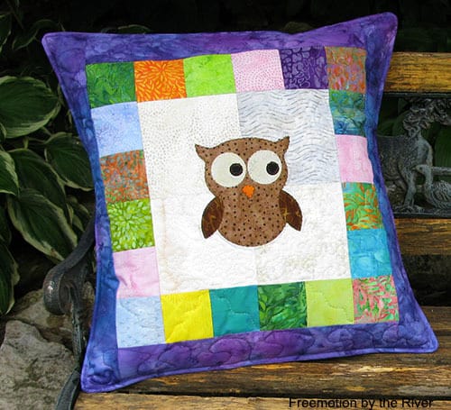Two Applique Owl Pillows made with batiks easy to make