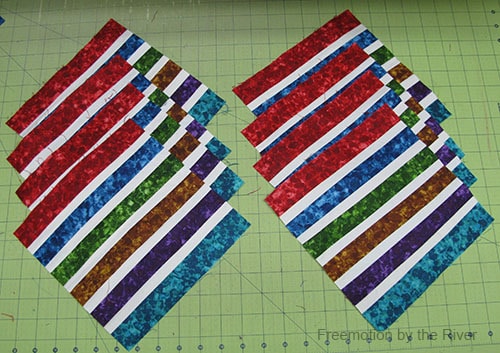 Bright Jewel Table Runner Tutorial fabrics sewed together and squared