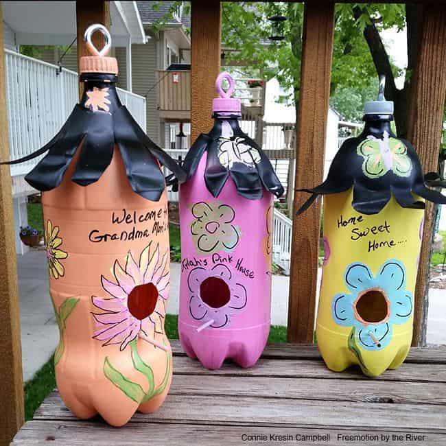 Birdhouses made from plastic bottles