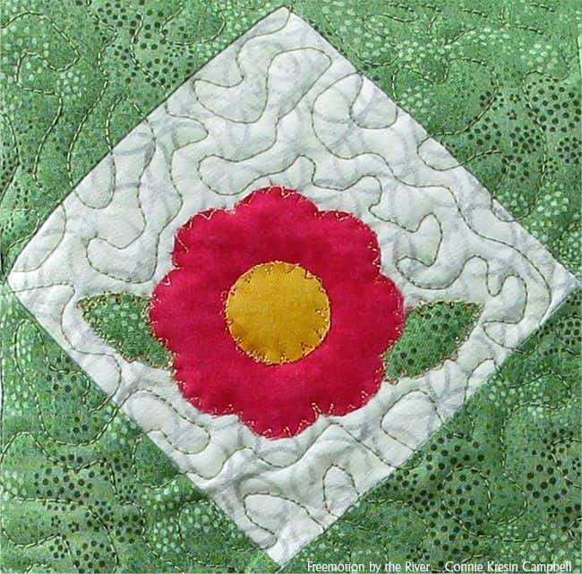Free motion applique on the Flower Closeup