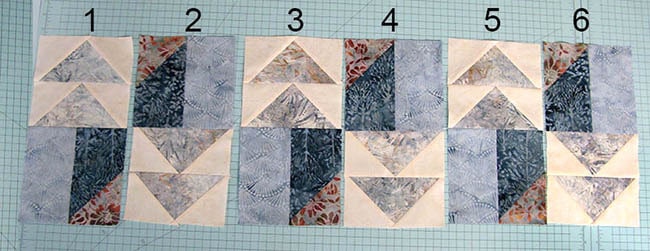 AccuQuilt Winter Blues table runner tutorial sewing sections completed