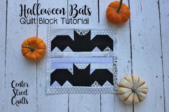 Halloween quilt block with bats