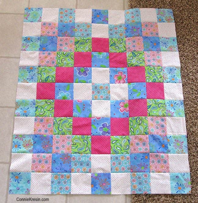 Twister Baby Quilt Tutorial sewn rowss