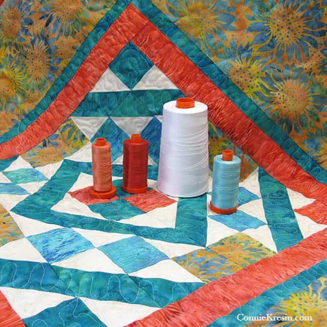 Diamond Maze table topper quilted with Aurifil Threads 