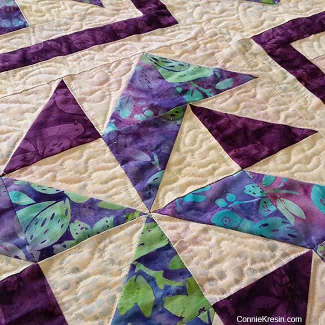 closeup of quilting on the Spinners quilt 