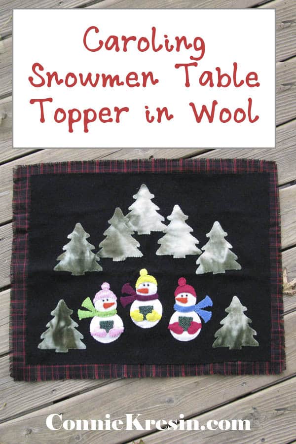 caroling snowmen wool table topper tutorial