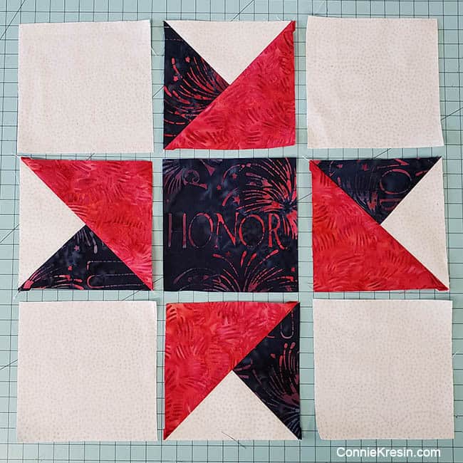 Spinning star quilt block lay out block pieces