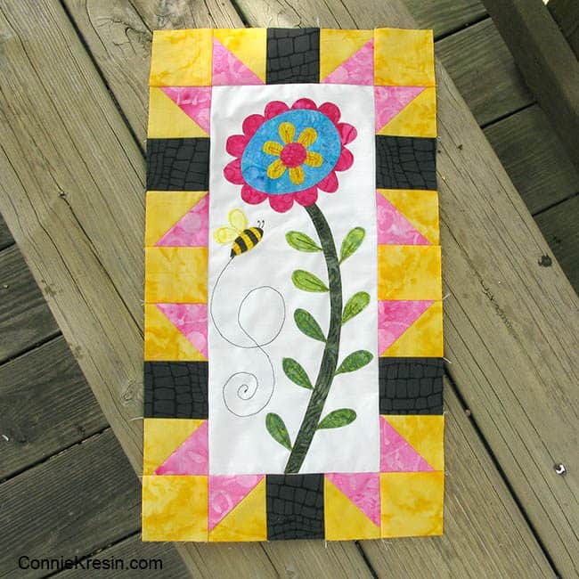 Save the Bees Block of the Month Block One on bench