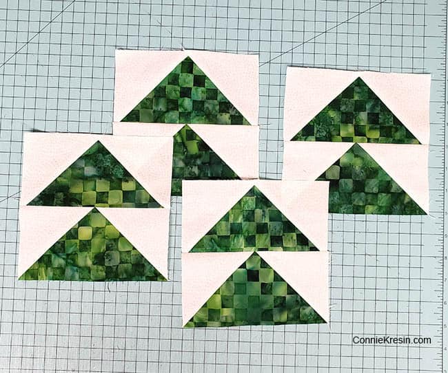 Winter Greens table runner cutting first blocks flying geese