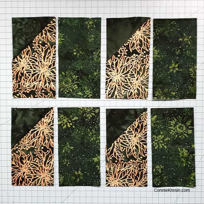 Winter Greens table runner chisel quilt block pieces
