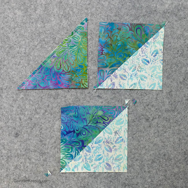 Churn Dash quilt block placemats tutorial half square triangles