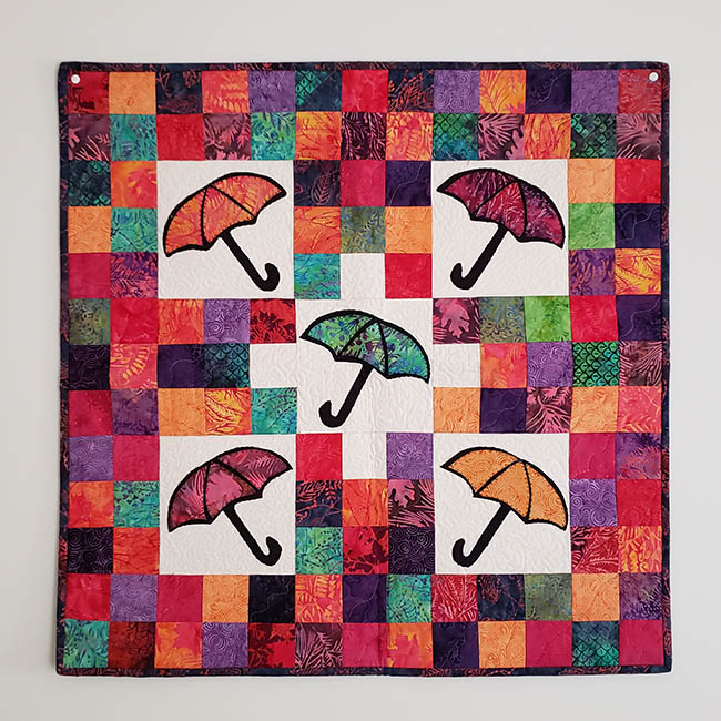 April Showers quilted batik wall hanging