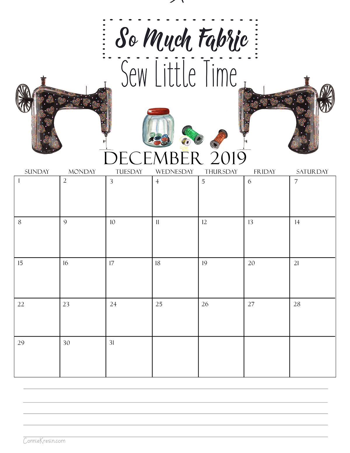 Vintage sewing machines on December calendar