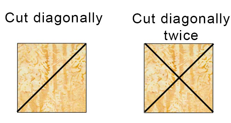 Cut your fabric squares diagonally