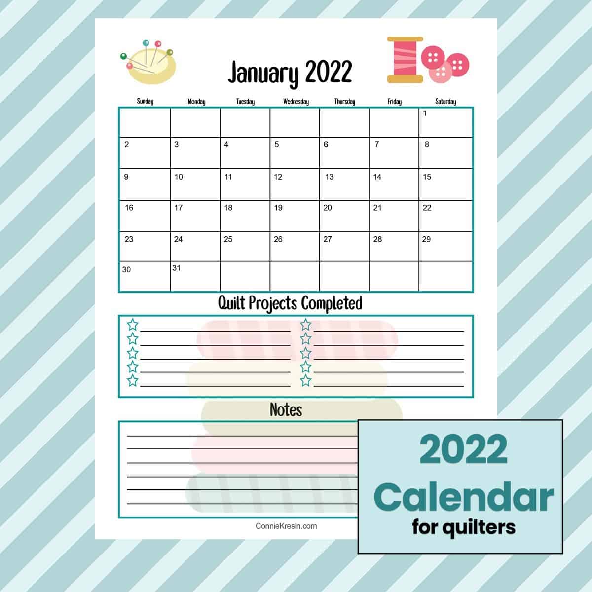 January 2022 quilt calendar