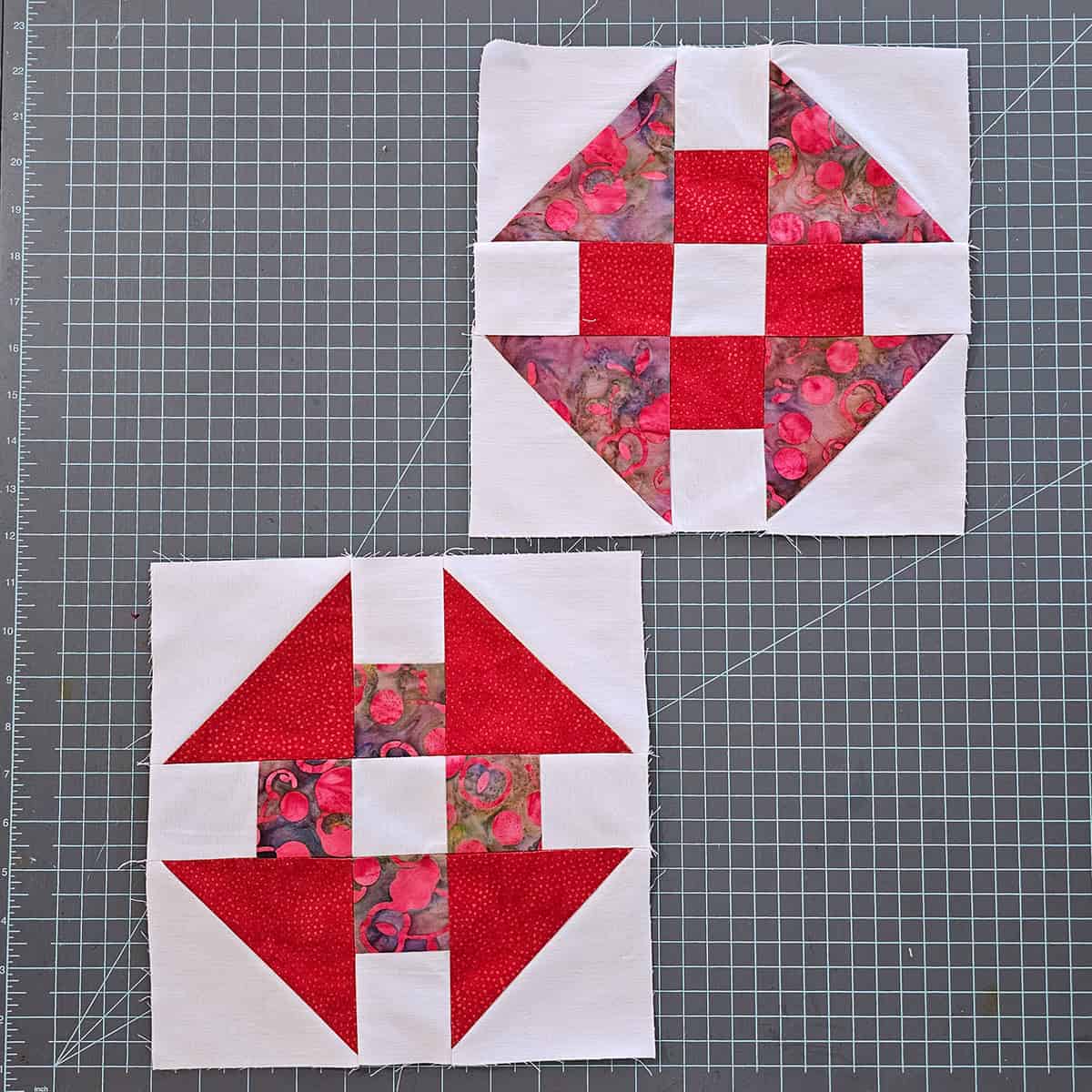 Red Churn Dash quilt blocks