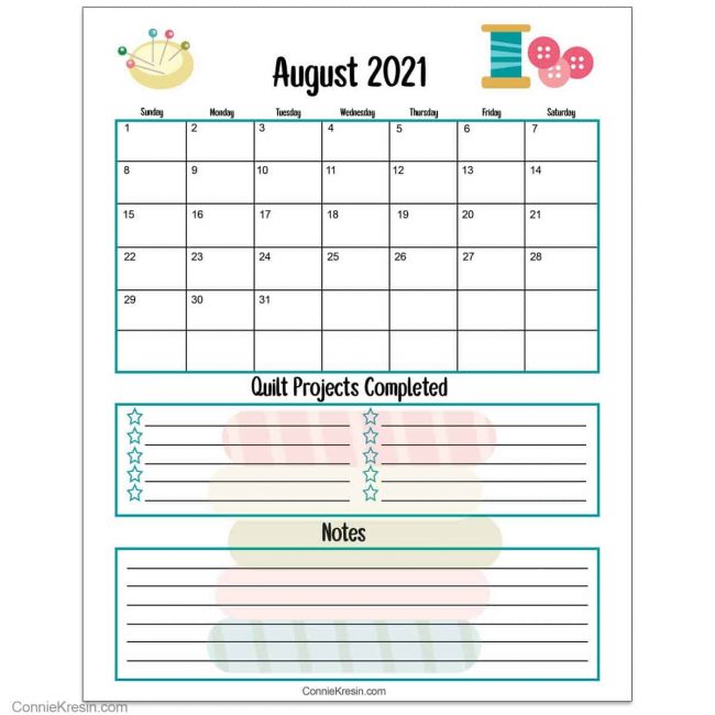August 2021 Quilt Calendar