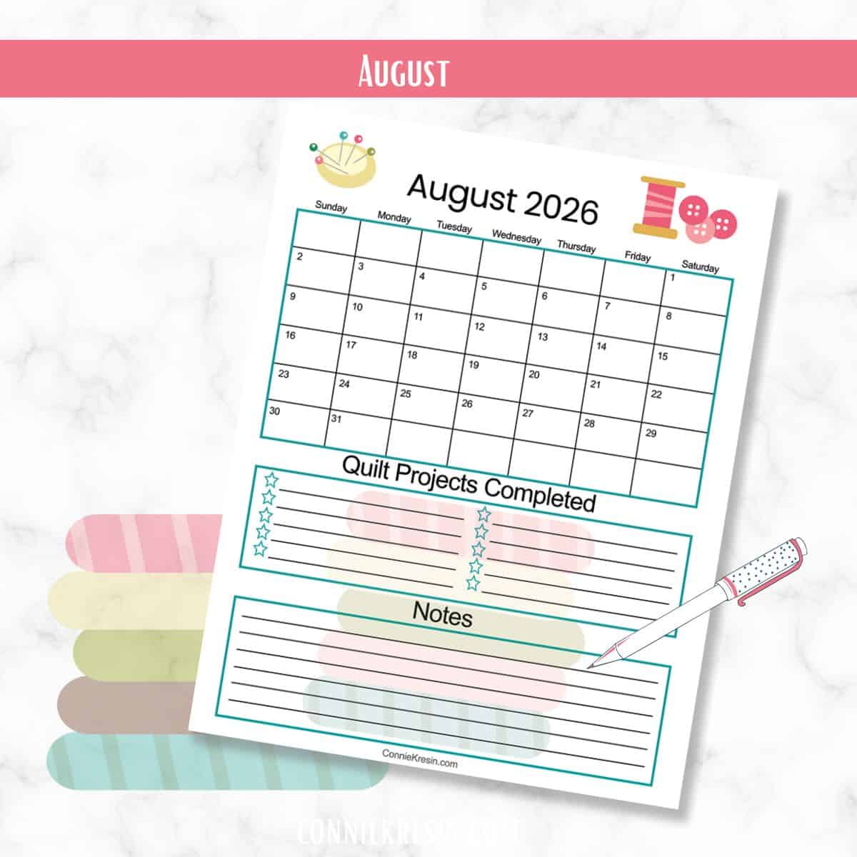 August Quilt Calendar
