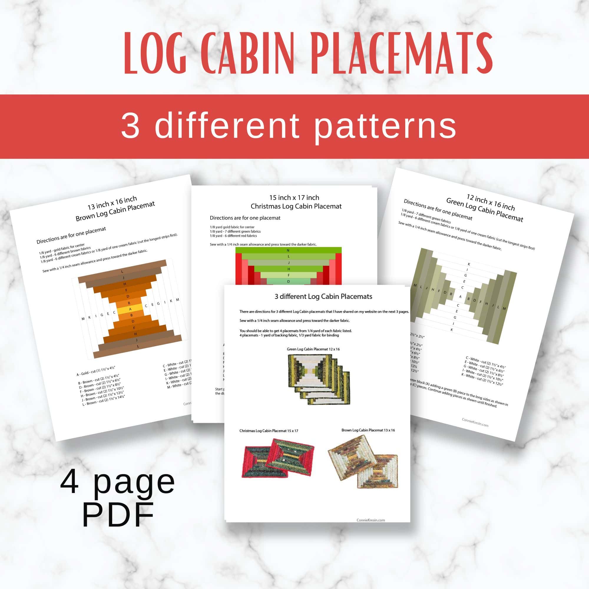 3 different log cabin placemats
