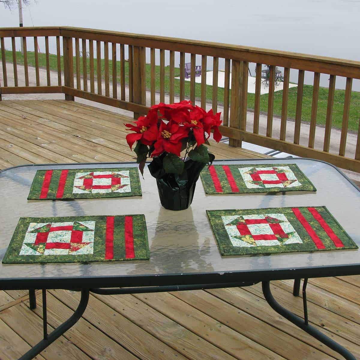 Christmas placemats out on deck 