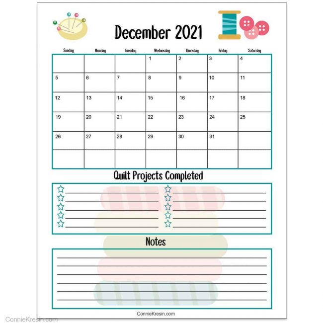 December 2021 Quilt Calendar
