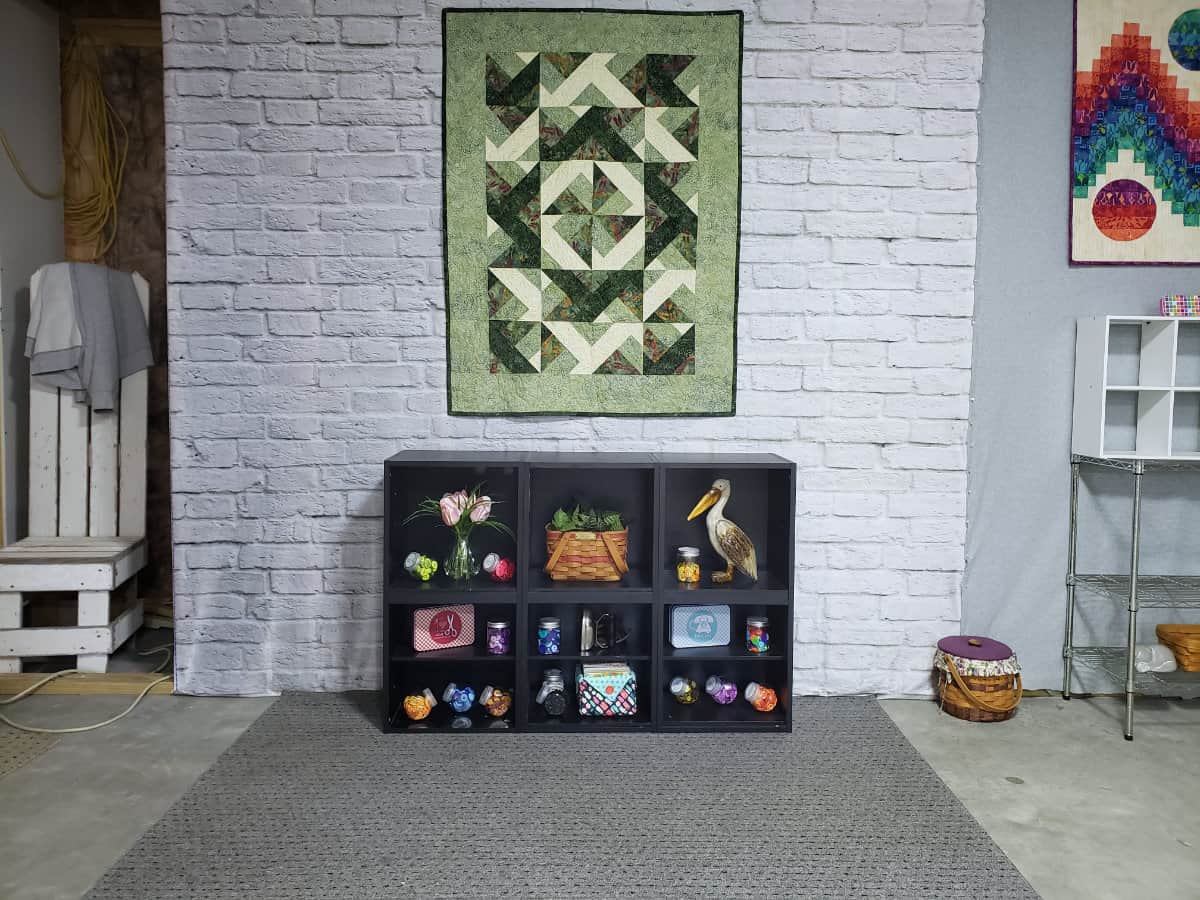 Faux brick wall used for photography of quilts