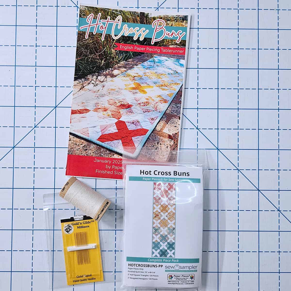 English Paper piecing pattern, needles and papers