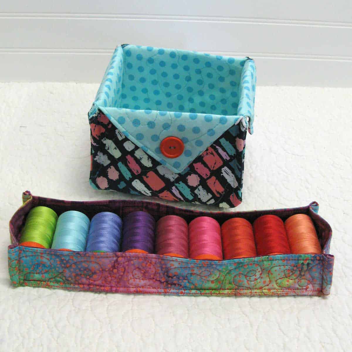 Batik quilted basket for thread