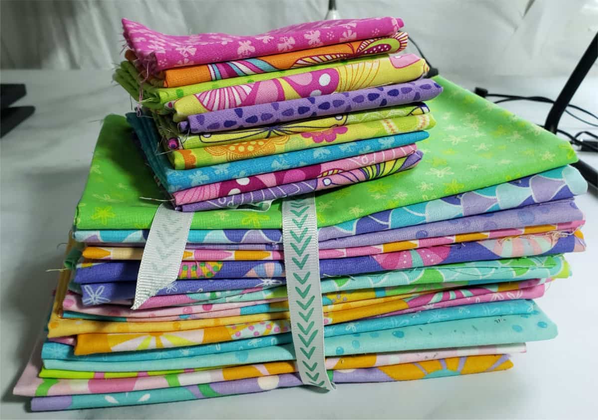 Bundle of colorful quilt fabric