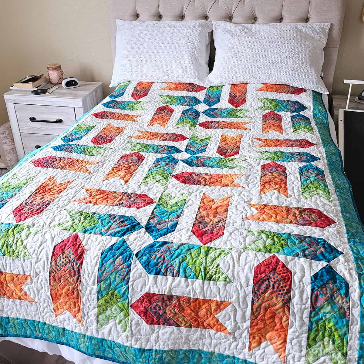 Fletching quilt on the bed