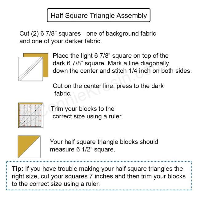 making Half Square Triangle quilt blocks