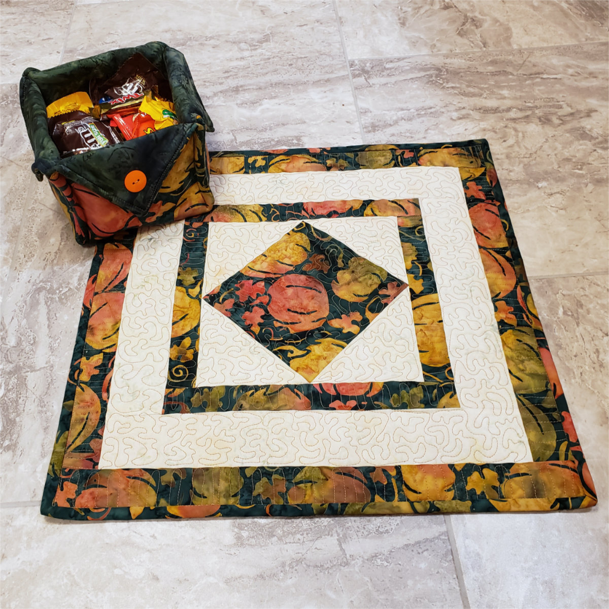 Square in a Square Quilt Table Topper and Placemats for Autumn