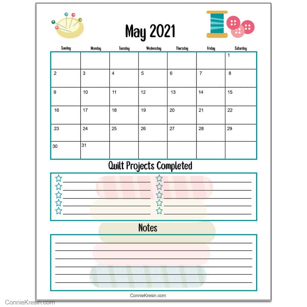 May 2021 Quilt Calendar