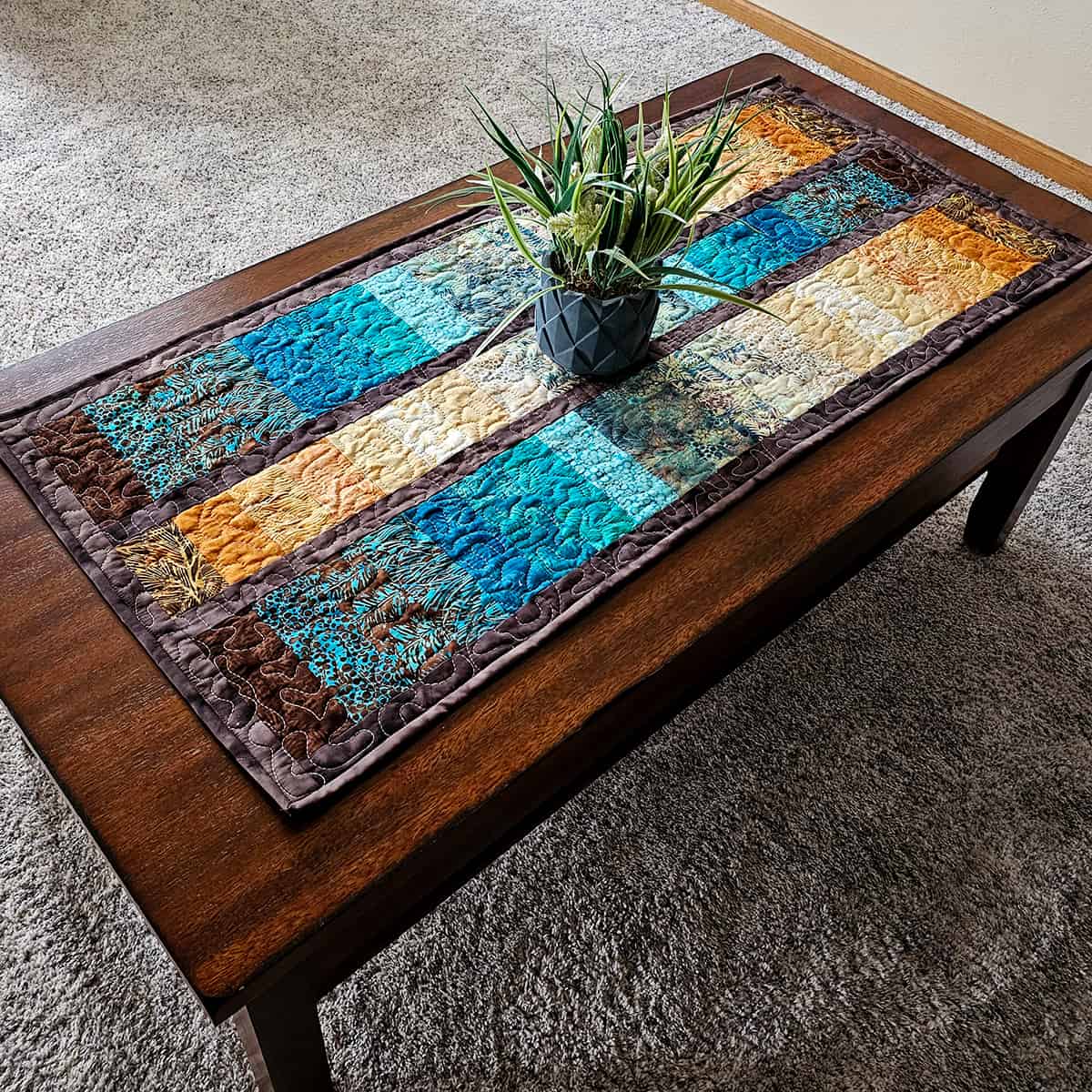 Oasis table runner in living room on coffee table