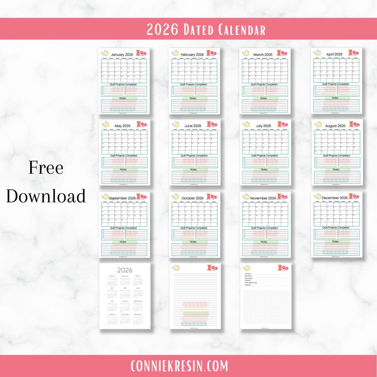 2026 Dated quilt calendar