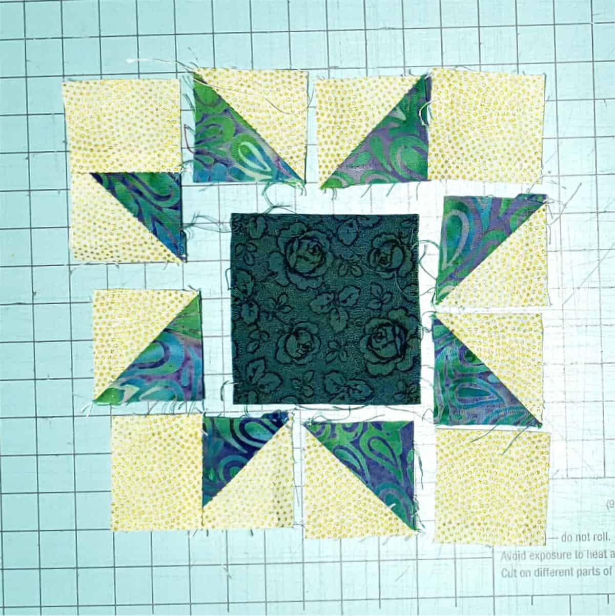 laying out the sawtooth star quilt block
